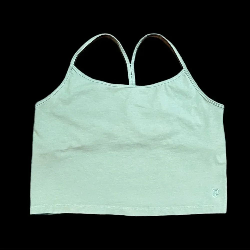 Victorias Secret Pink Cropped Cami Tank built in interior shelf bra Sport Sage